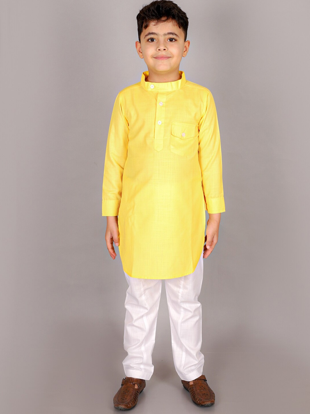 

M'andy Boys Regular Pure Cotton Kurta with Pyjamas, Yellow