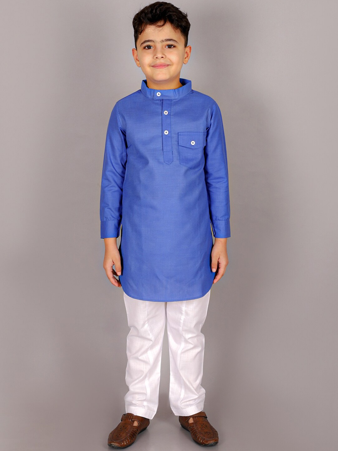 

M'andy Boys Regular Pure Cotton Kurta With Pyjamas, Blue