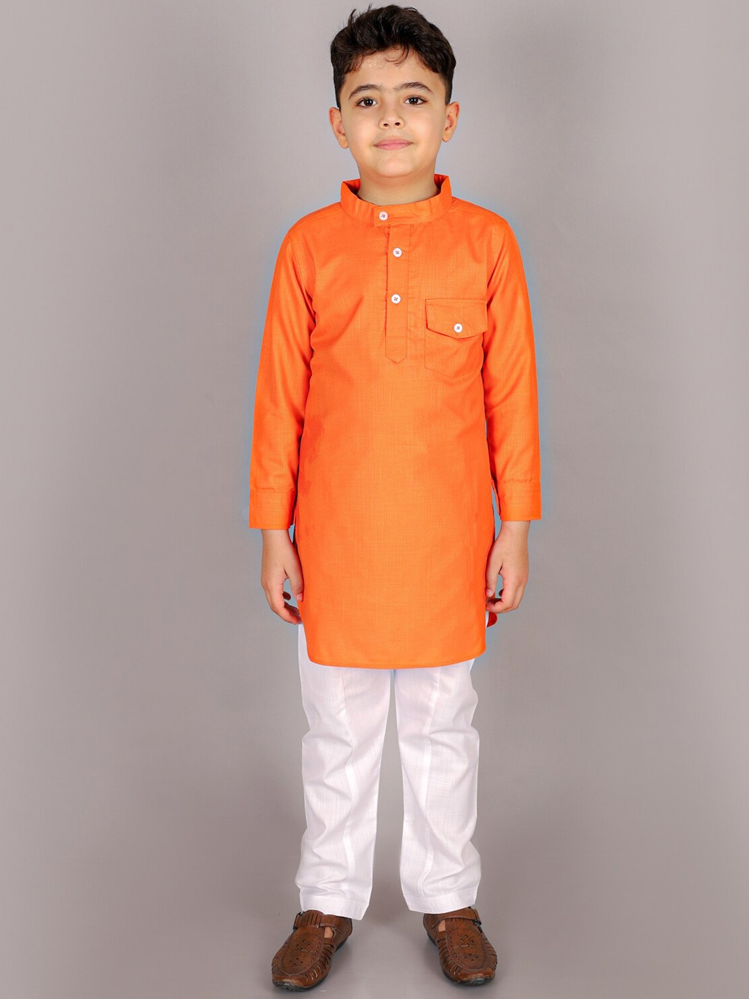 

M'andy Boys Band Collar Pure Cotton Kurta with Pyjamas, Orange