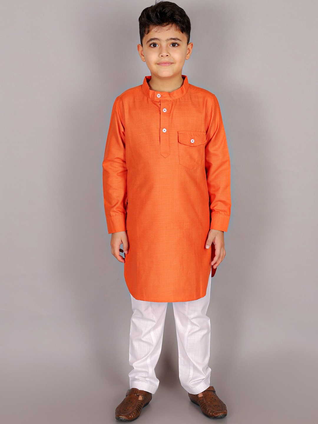 

M'andy Boys Regular Pure Cotton Pathani Kurta with Pyjamas, Orange
