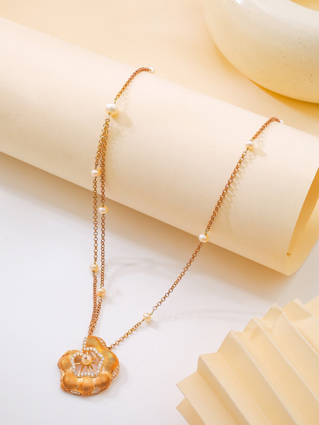 

Kicky And Perky Gold-Plated Pearl Frill Pendant, Rose gold