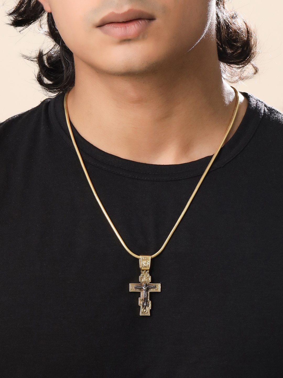 

Kicky And Perky Men Gold-Plated Divine Cross Pendant With Chain