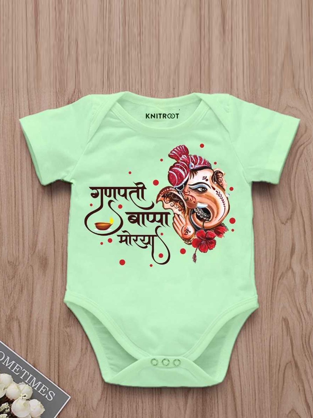 

KNITROOT Infants Printed Cotton Bodysuit, Green