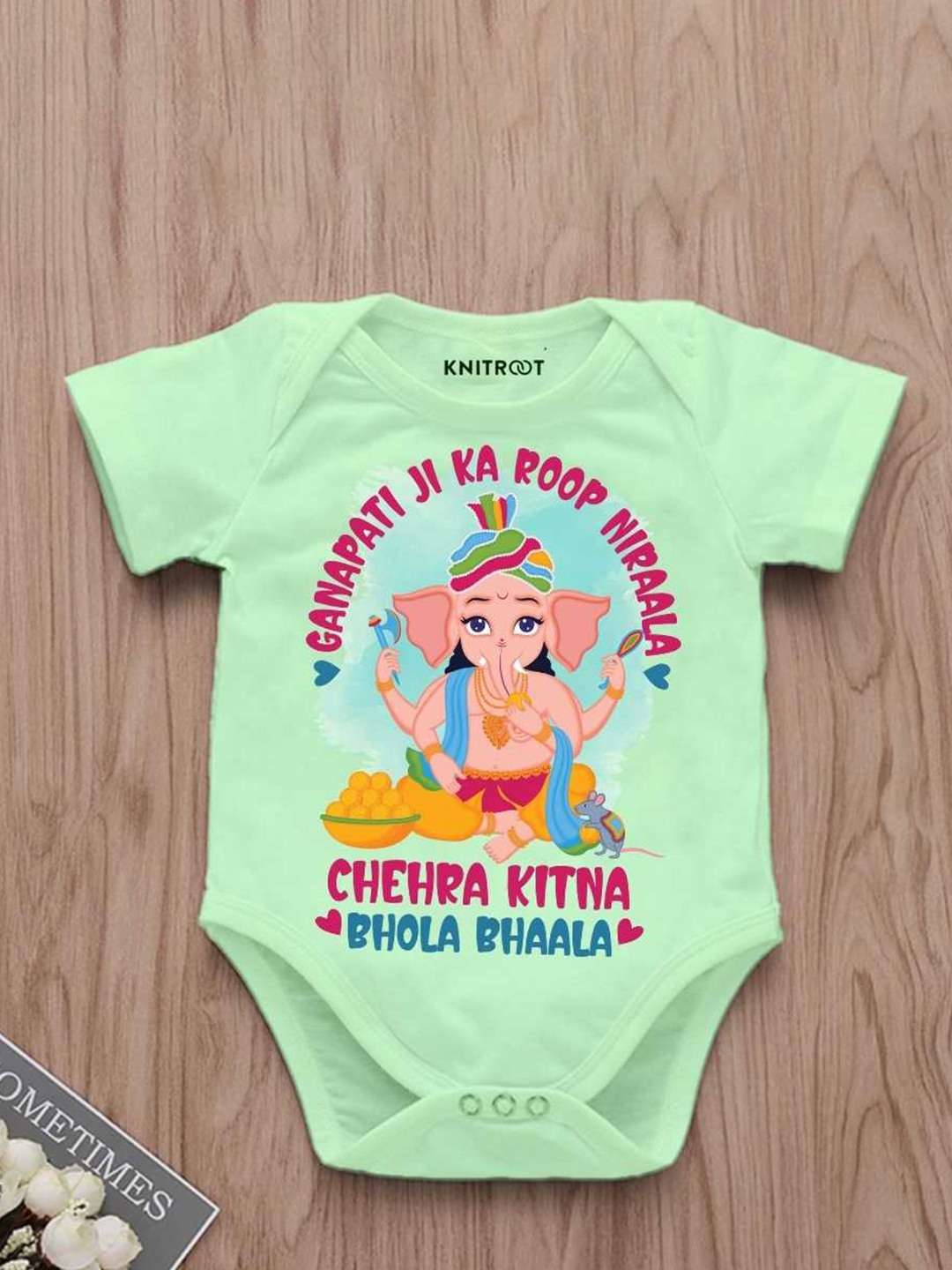 

KNITROOT Infants Printed Cotton Bodysuit, Green