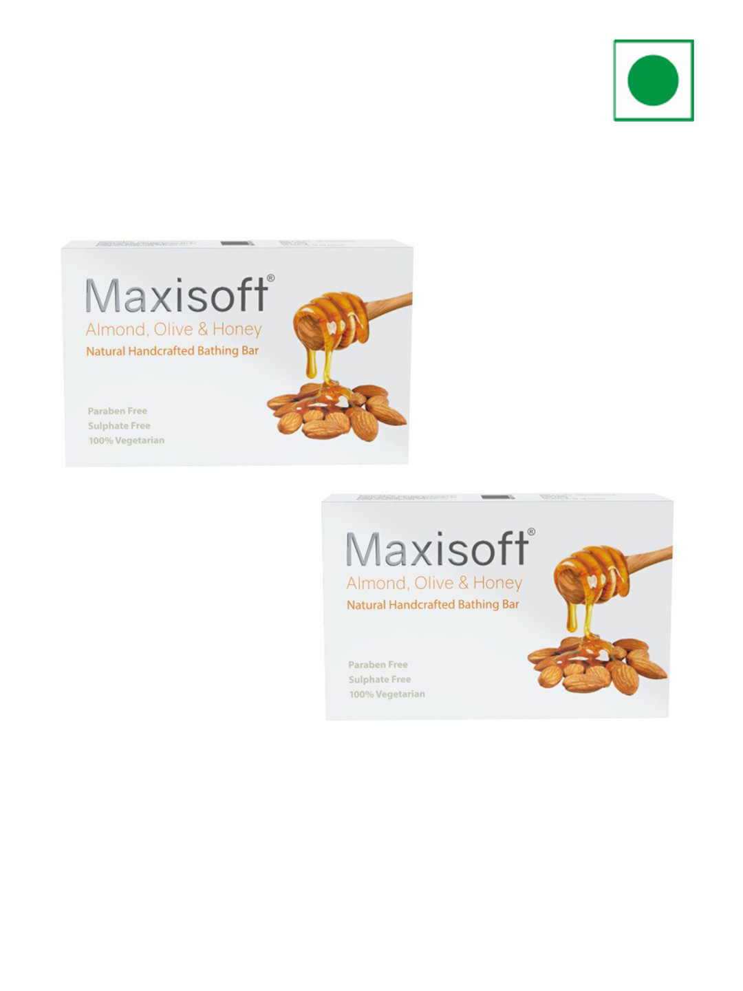 

Maxisoft Set of 2 Almond-Olive-Honey Natural Handcrafted Bathing Bar - 100 g each, White