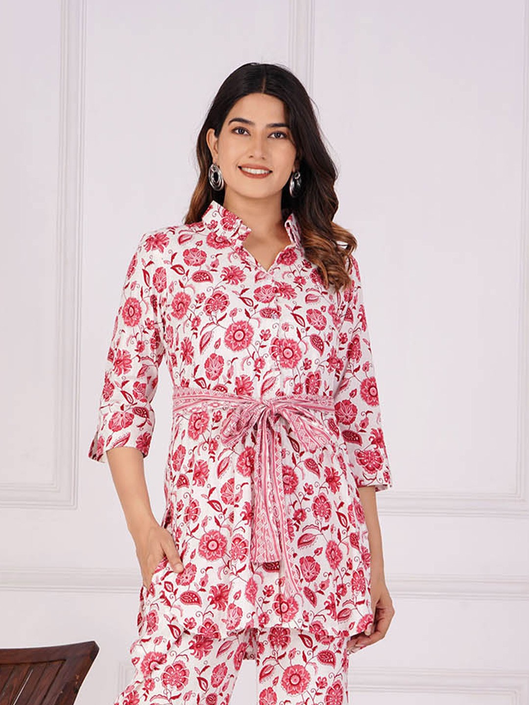 

Shikhaa Style Floral Printed Pure Cotton Shirt & Trousers, White