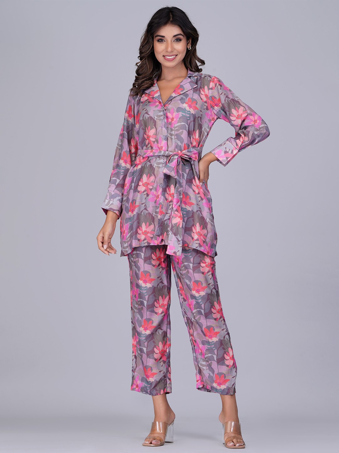 

Shikhaa Style Floral Printed Pure Cotton Shirt & Trousers, Grey