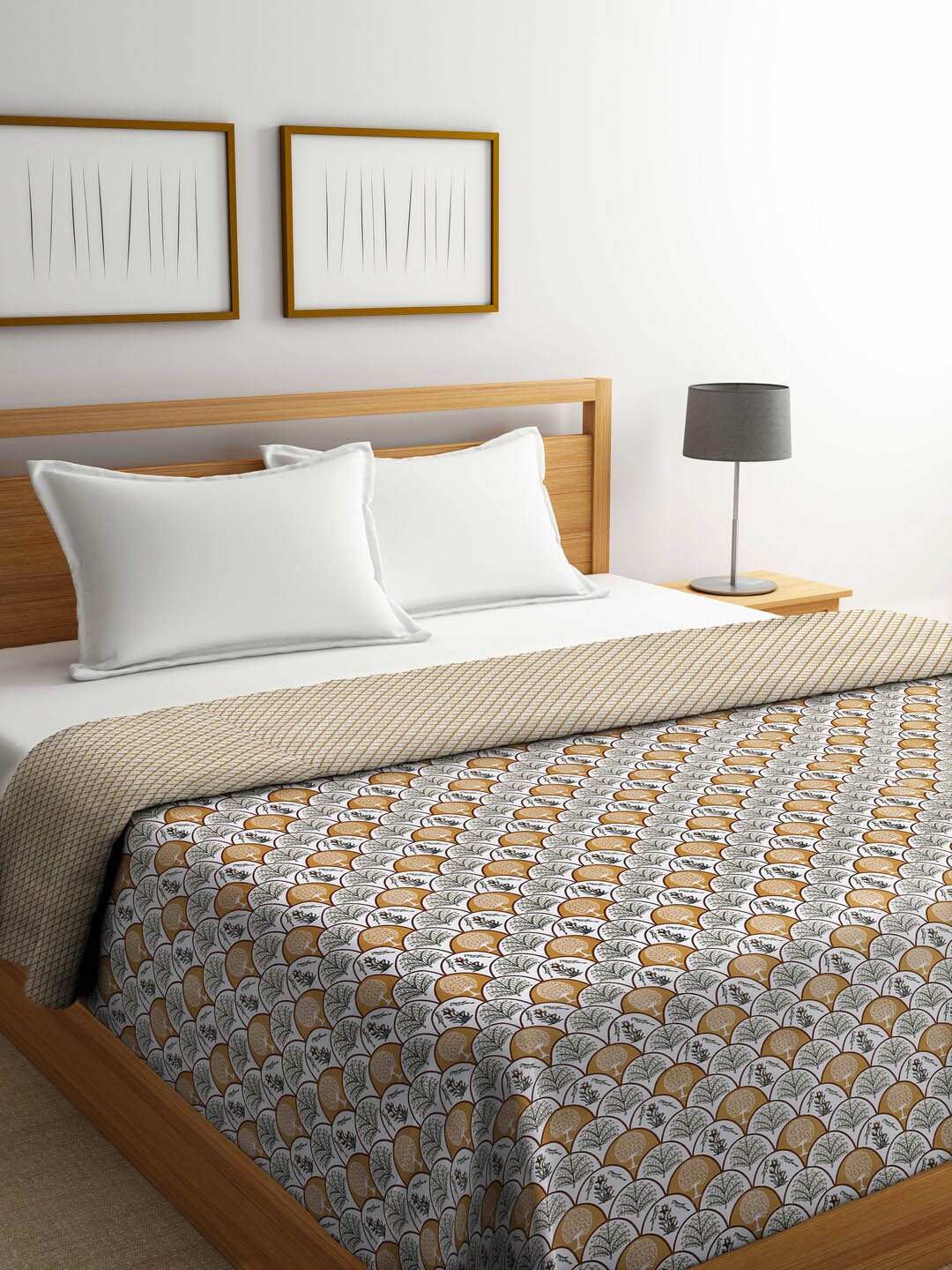 

FABINALIV White & Brown Floral Reversible AC Room 300 GSM Pure Cotton Double Bed Dohar