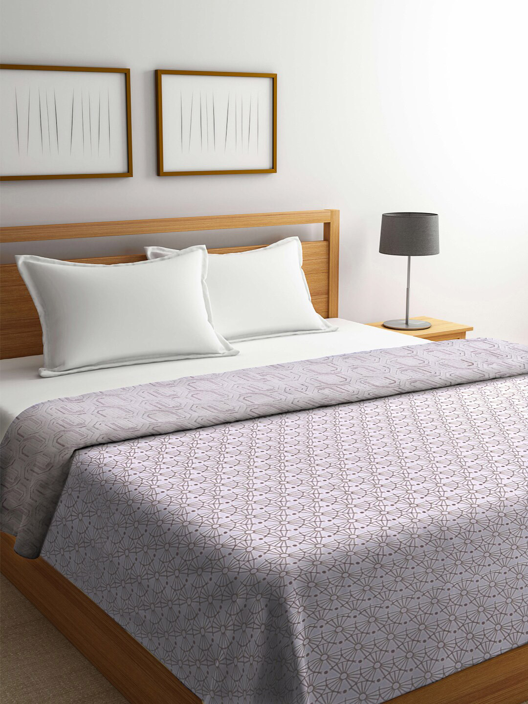 

FABINALIV White & Brown Geometric Reversible Cotton AC Room 300 GSM Double Bed Dohar