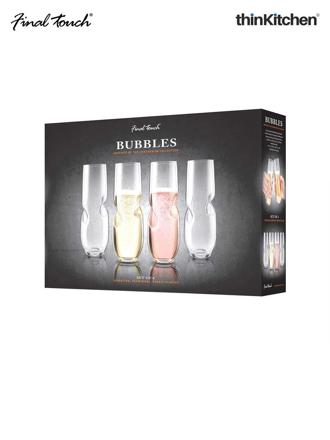 

Final Touch BUBBLES Transparent 4-Pieces Stemless Champagne Glass