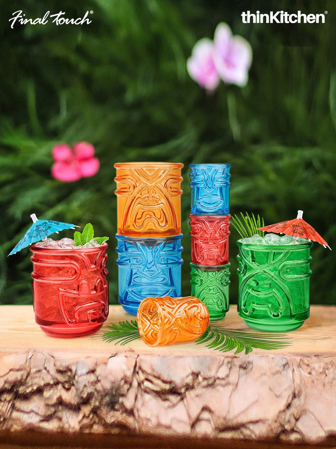 

Final Touch Tiki 4-Pcs Blue & Red Tumbler Glasses - 355 ML Each