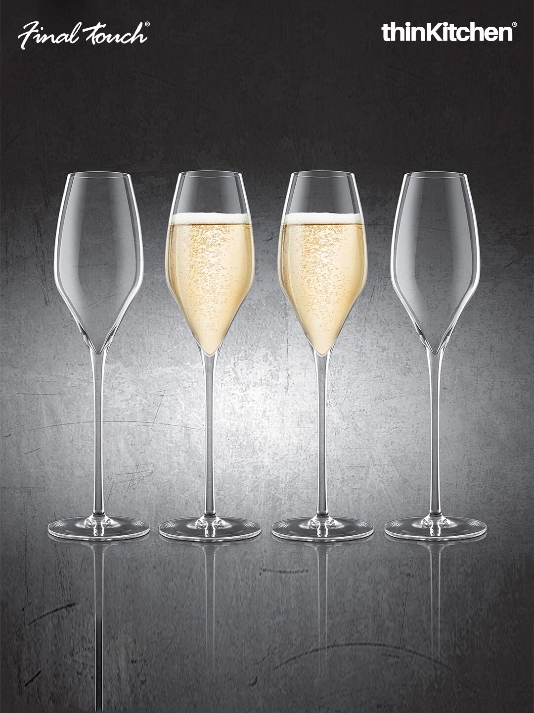 Final Touch 4-Pcs Transparent Lead Free Crystal Champagne Glasses - 340 ML