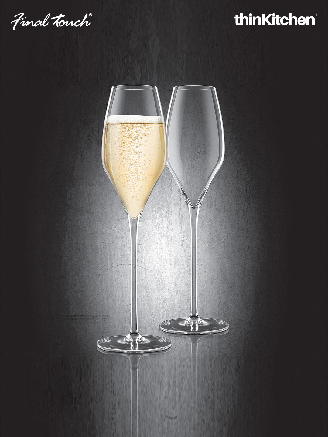 

Final Touch 2 Pcs Transparent Lead-Free Crystal Champagne Glasses - 340 ML Each