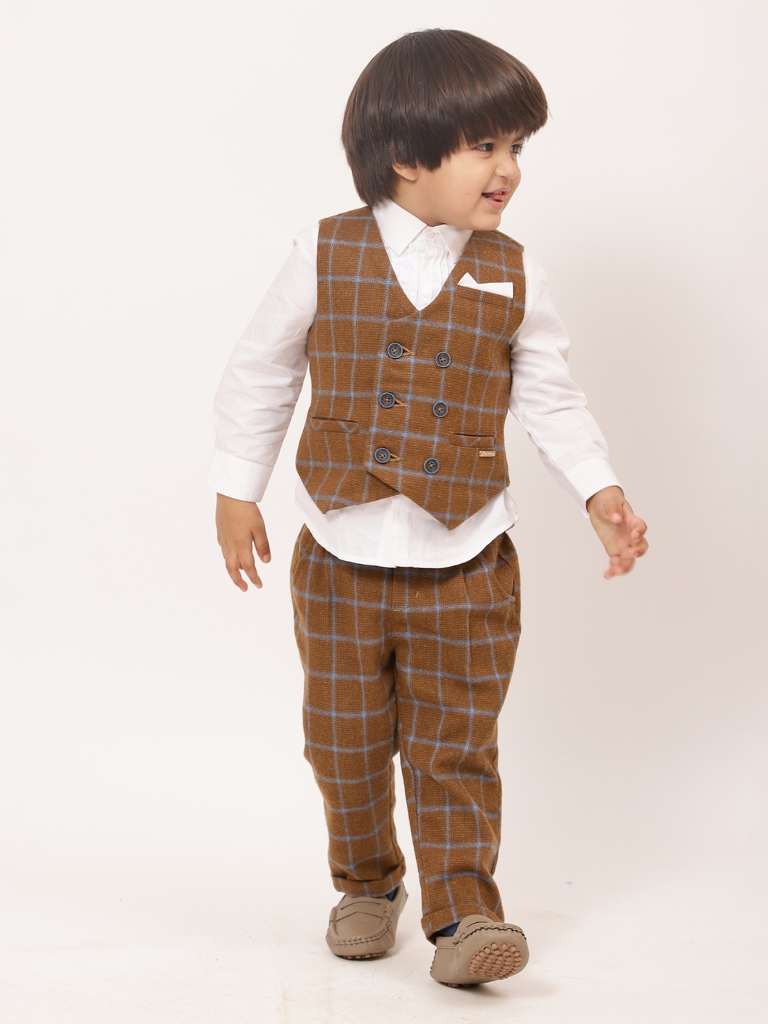 

One Friday Infants Boys Checked 3-Piece Suit, Brown
