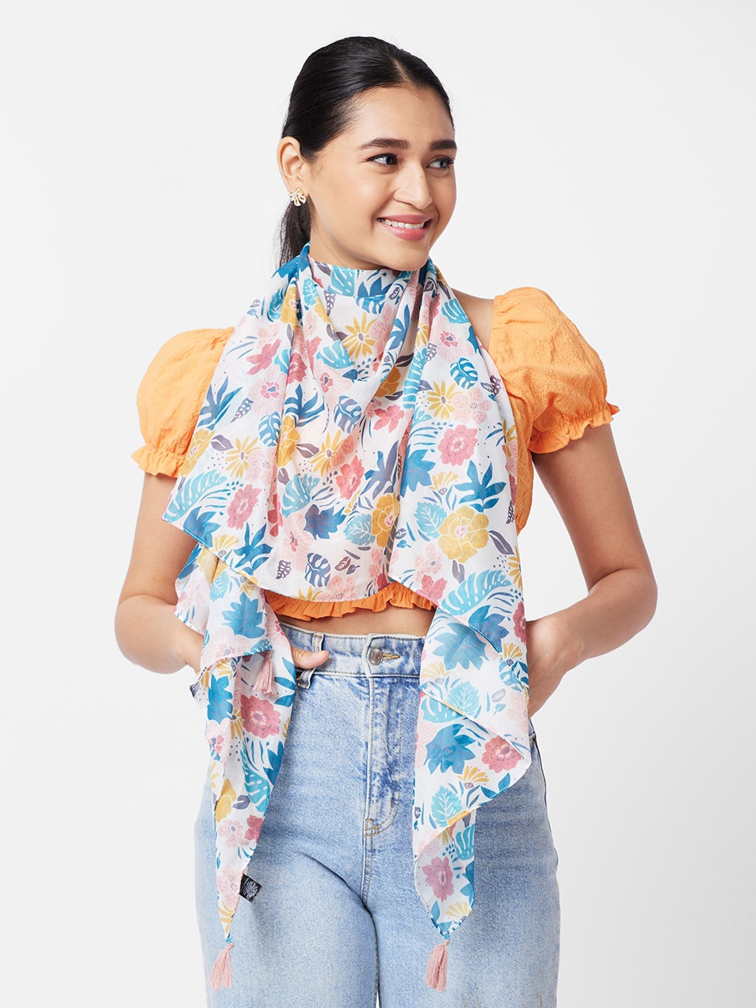 

Globus Floral Printed Scarves, White