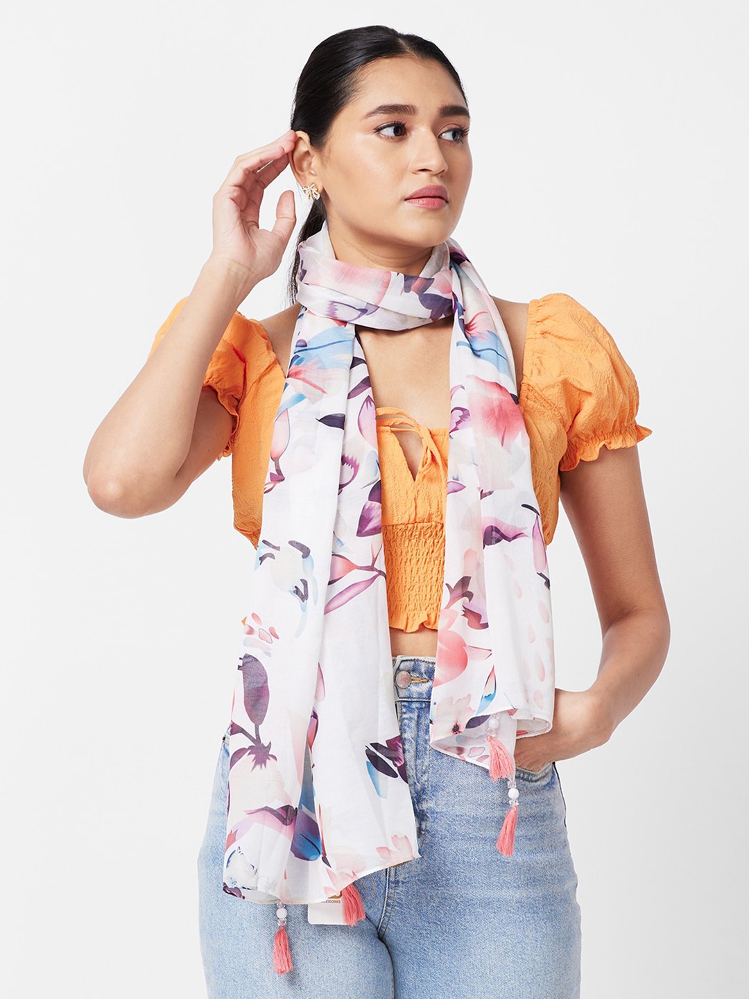 

Globus Floral Printed Scarves, White