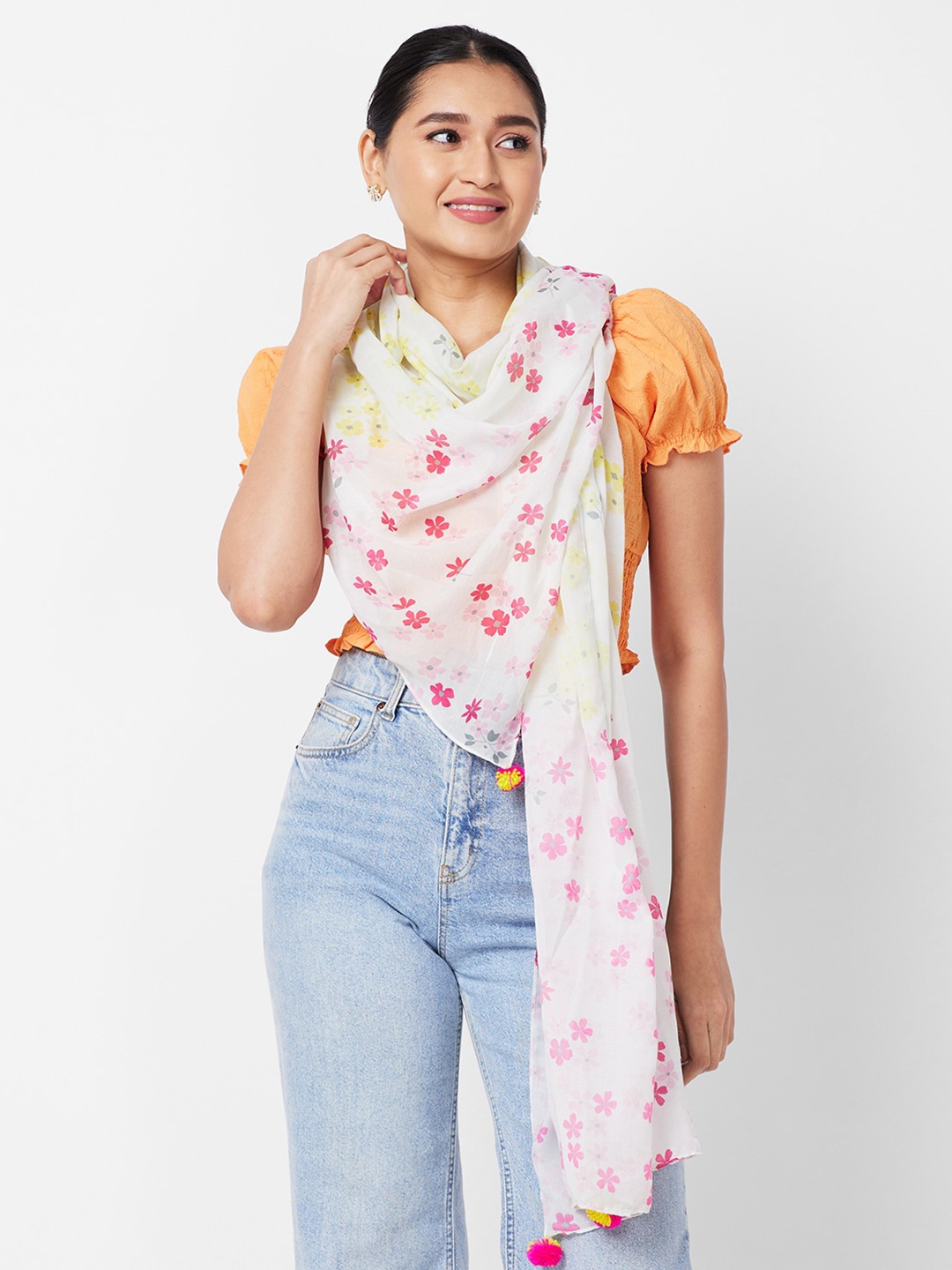 

Globus Floral Printed Pure Cotton Scarf, Off white