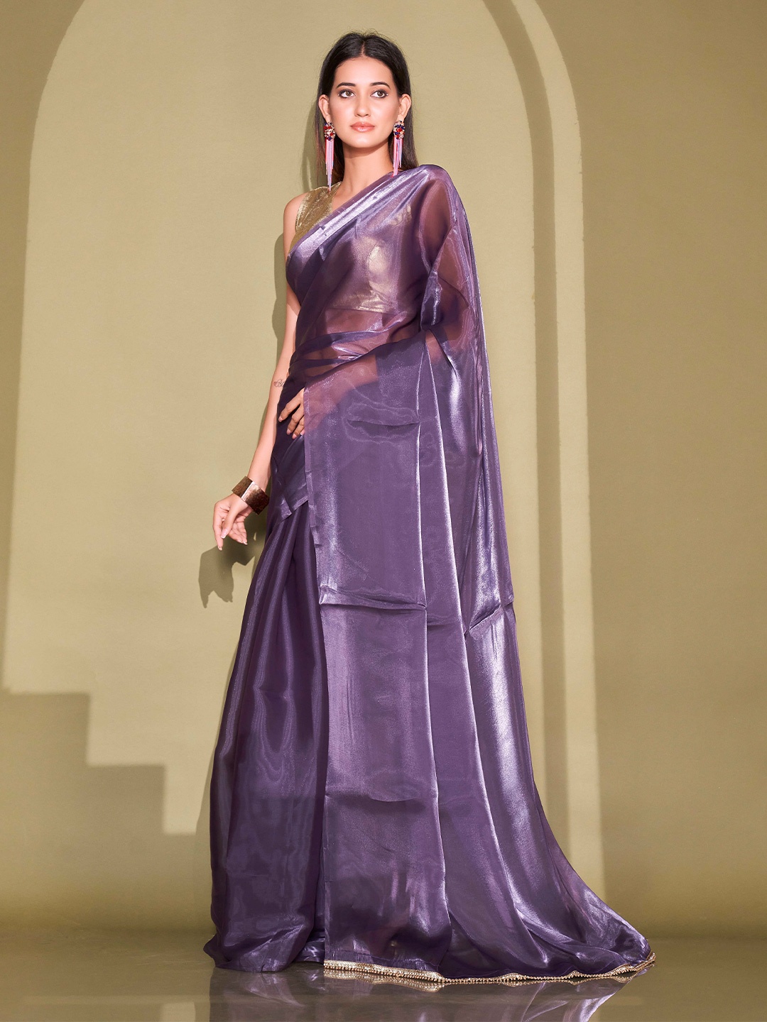 

Tikhi Imli Purple Gotta Patti Organza Saree