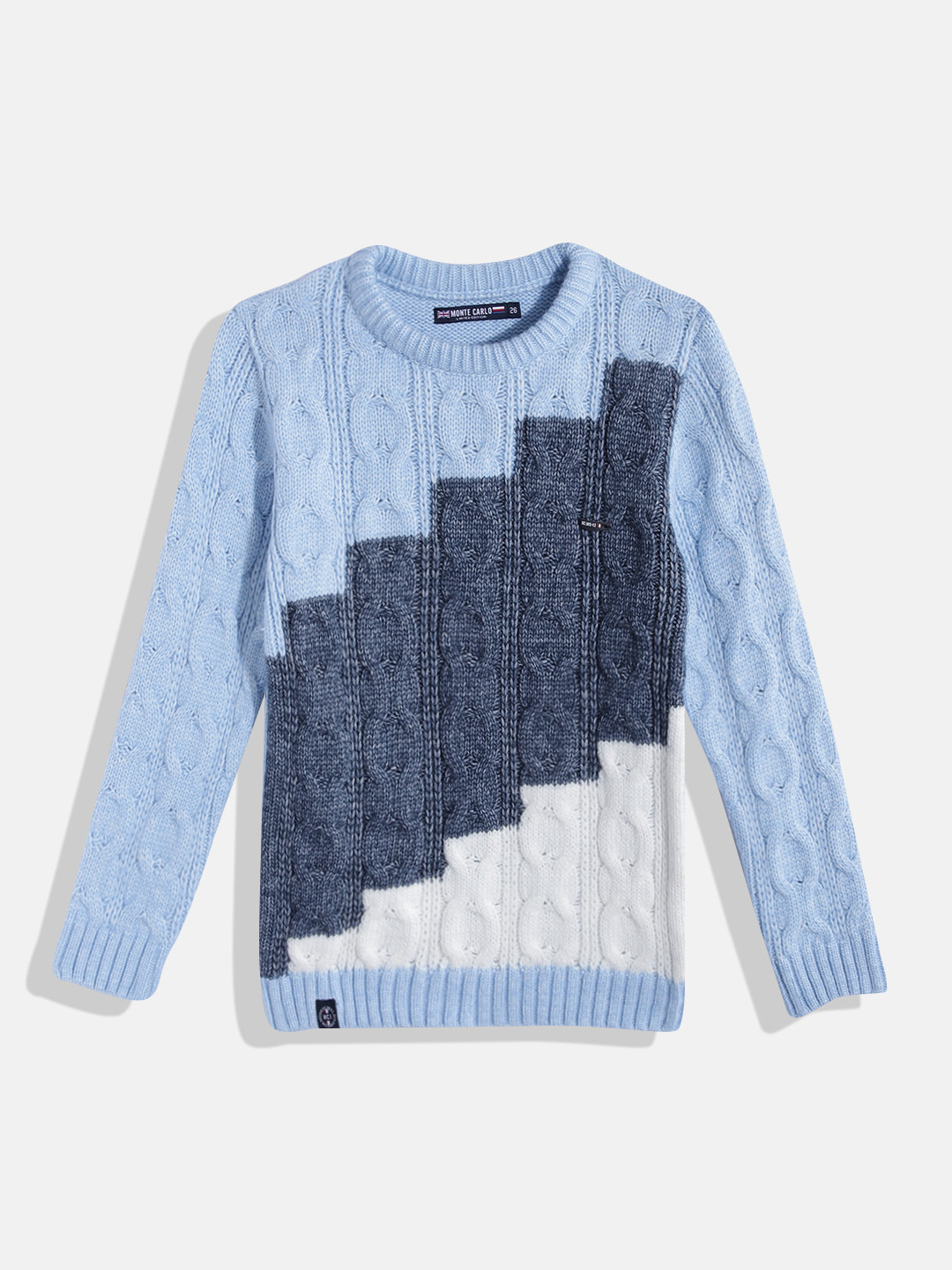 

Monte Carlo Boys Cable Knitted Pullover with Colourblocked Detail, Blue