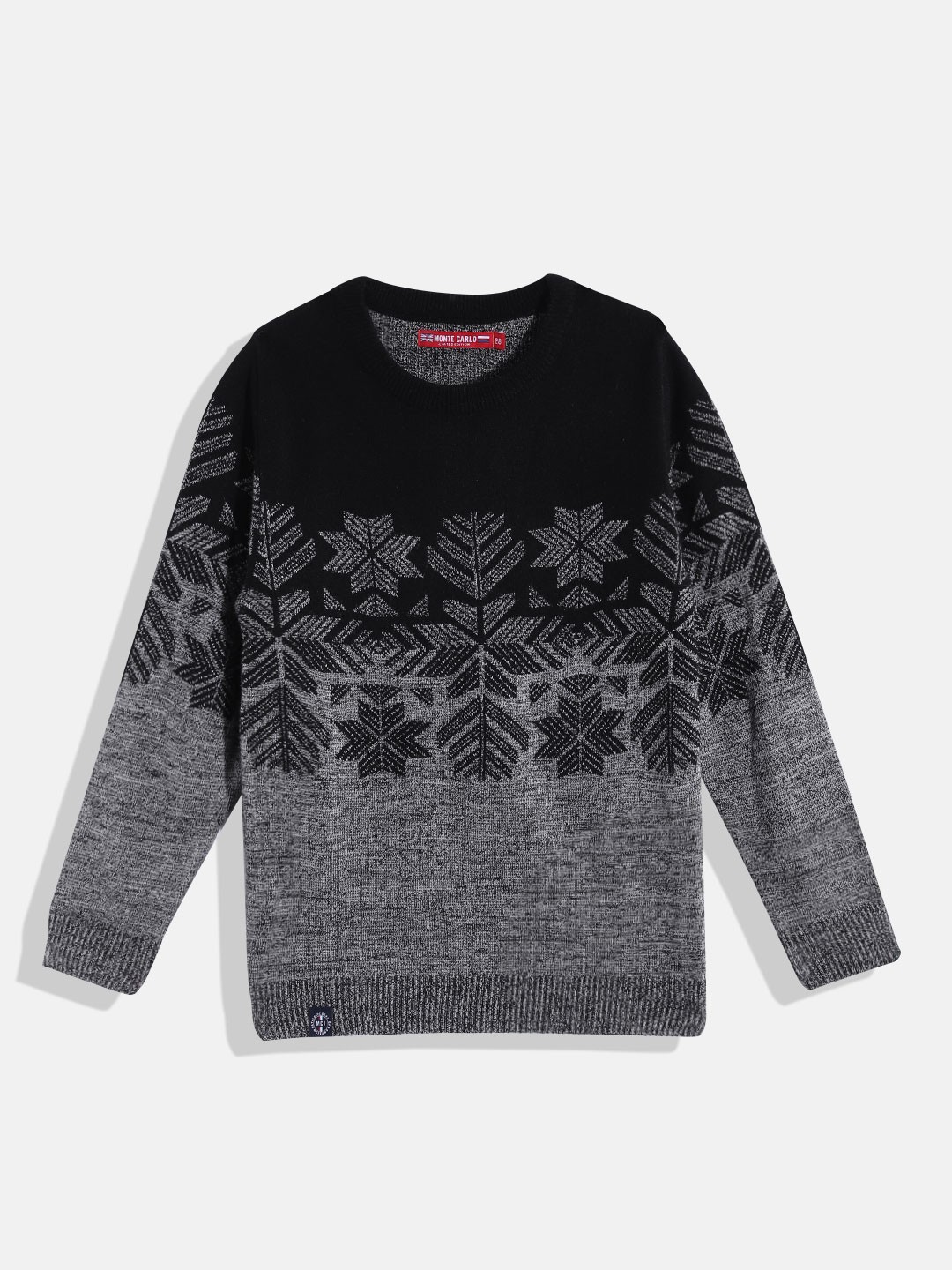 

Monte Carlo Boys Geometric Woven Design Round Neck Pullover, Black