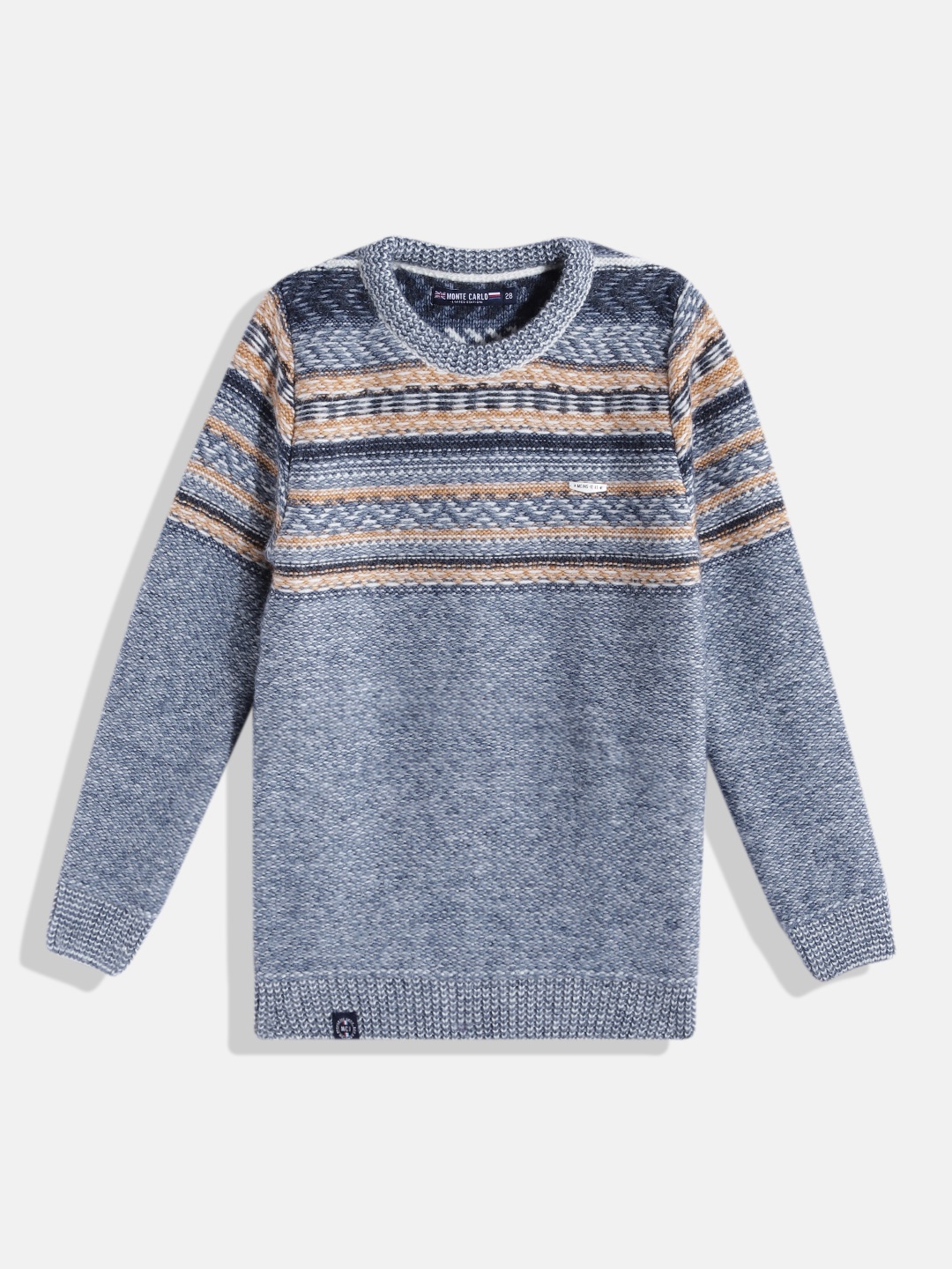 

Monte Carlo Boys Self-Striped Round Neck Pullover, Navy blue
