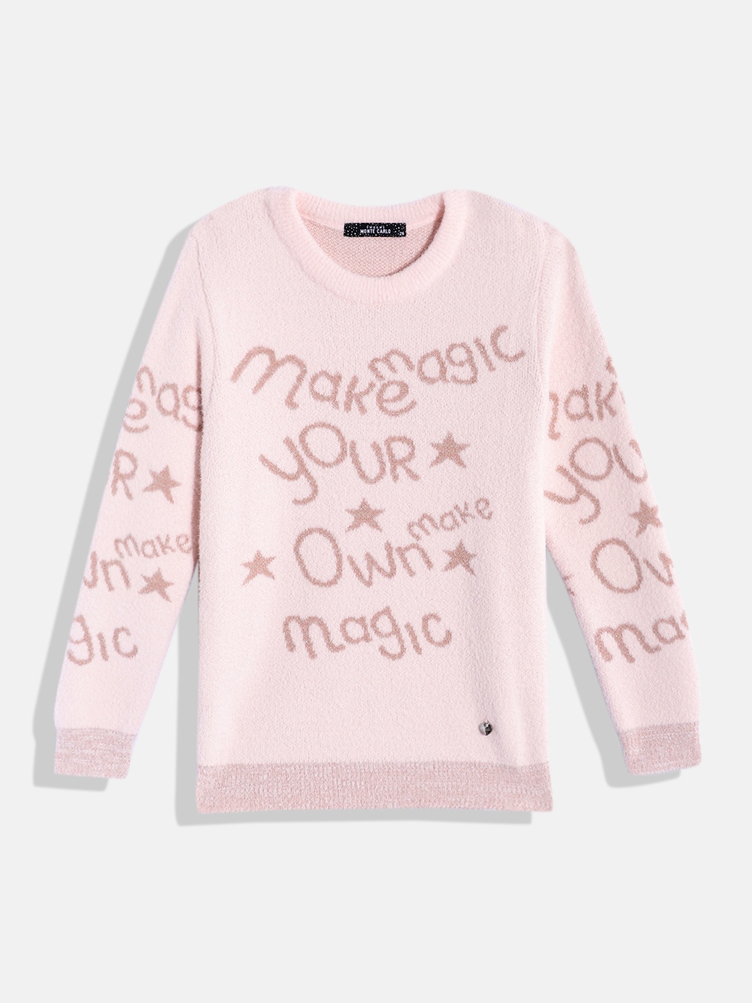 

Monte Carlo Girls Typography Printed Woollen Pullover, Pink