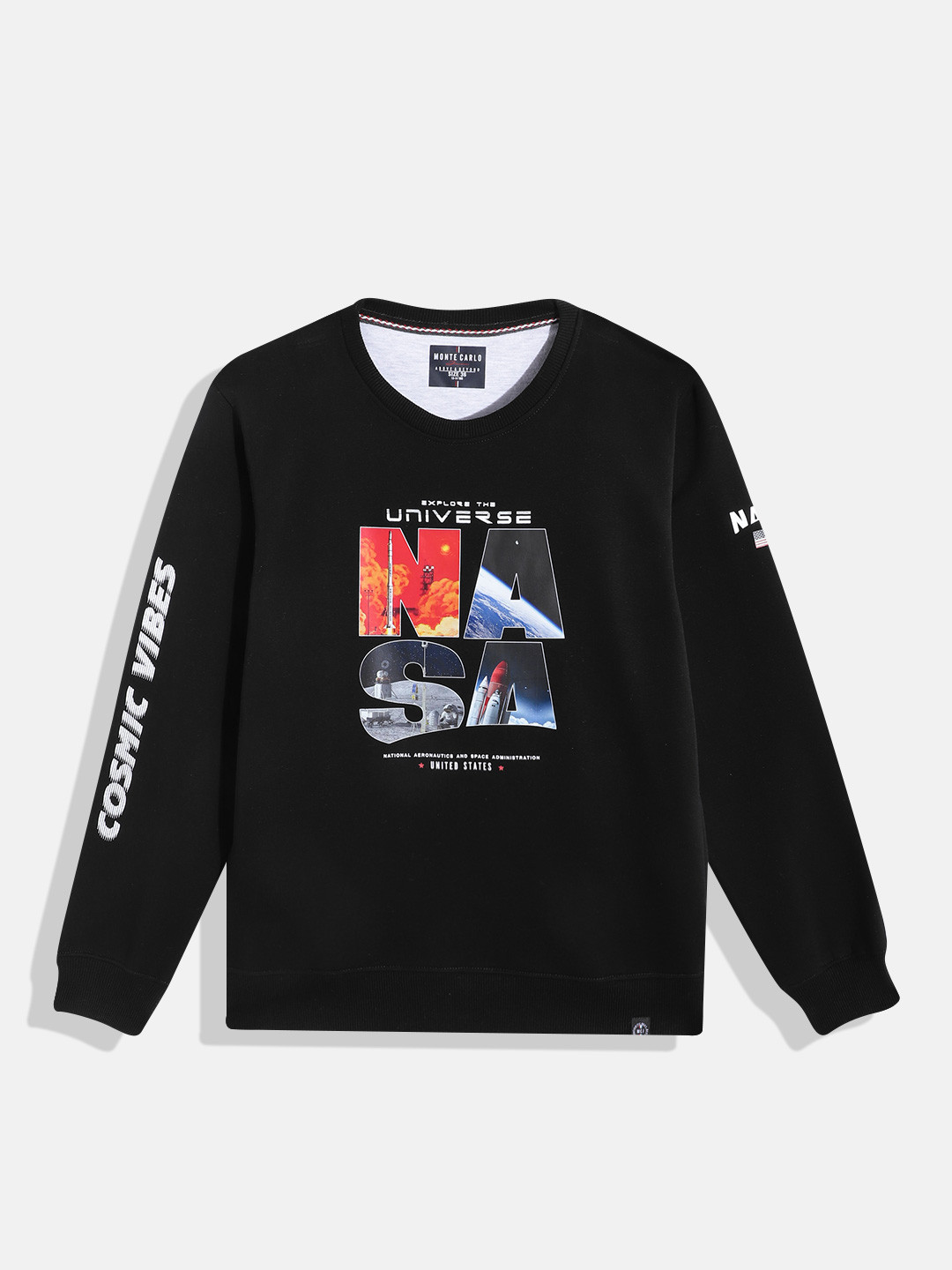 

Monte Carlo Teen Boys NASA Printed Round Neck Sweatshirt, Black