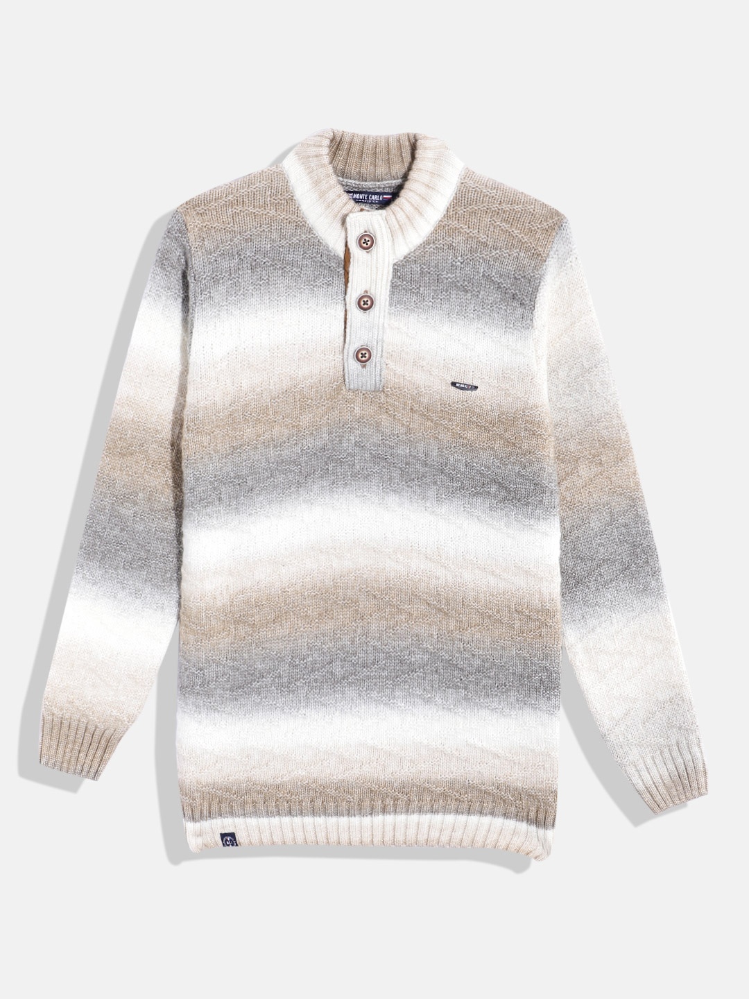 

Monte Carlo Teen Boys Geometric Self Design Pullover with Colourblocked Detail, Brown