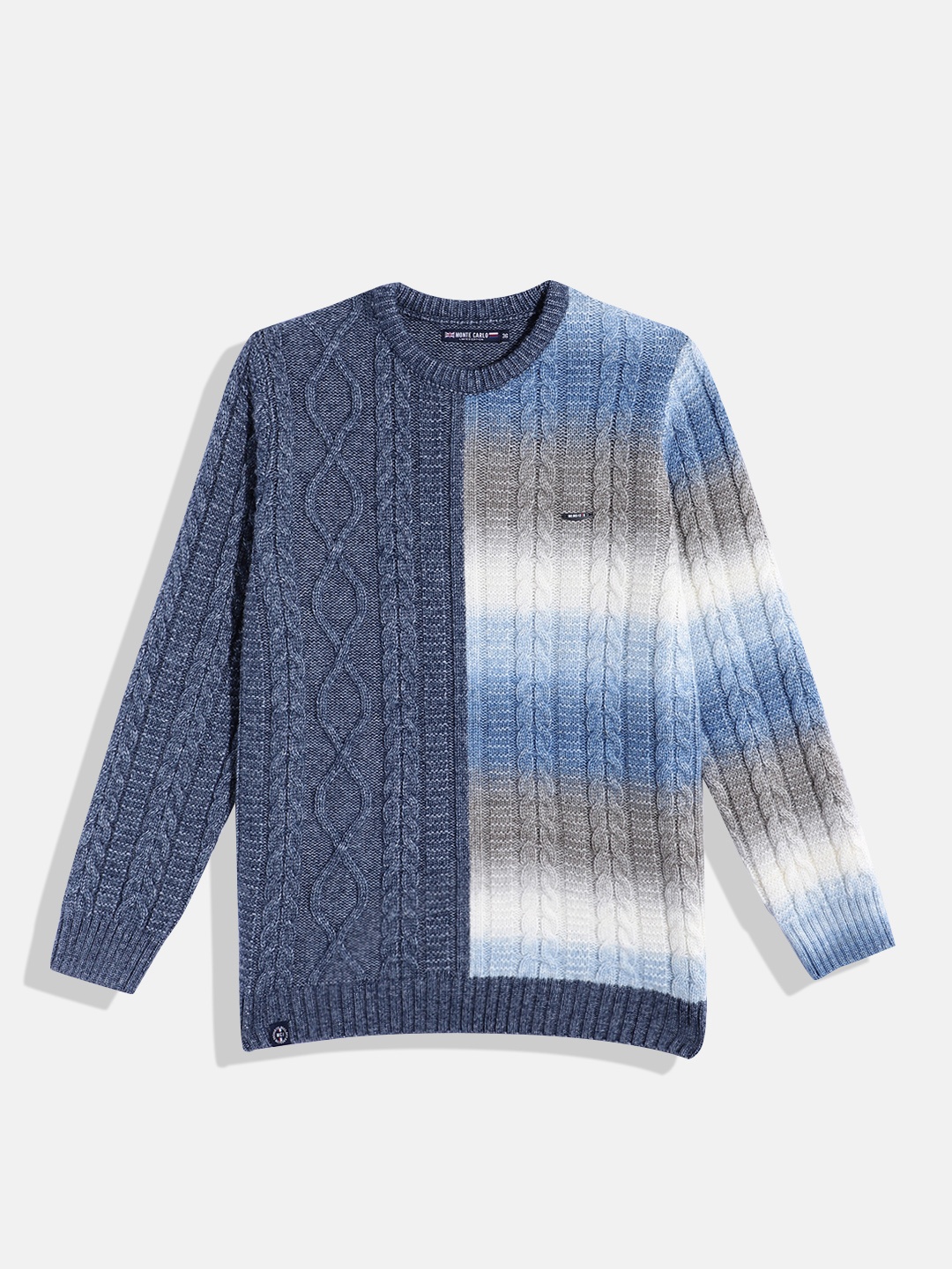 

Monte Carlo Teen Boys Cable Knitted Pullover with Colourblocked Detail, Blue