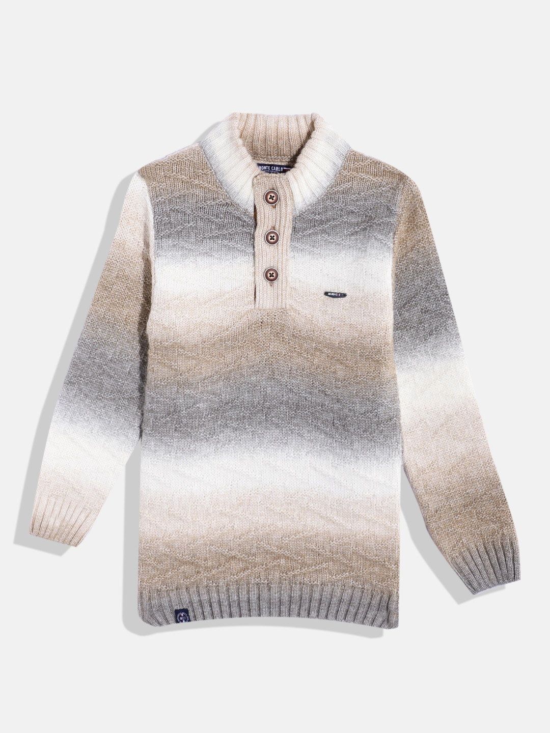 

Monte Carlo Boys Geometric Self Design Pullover with Colourblocked Detail, Brown