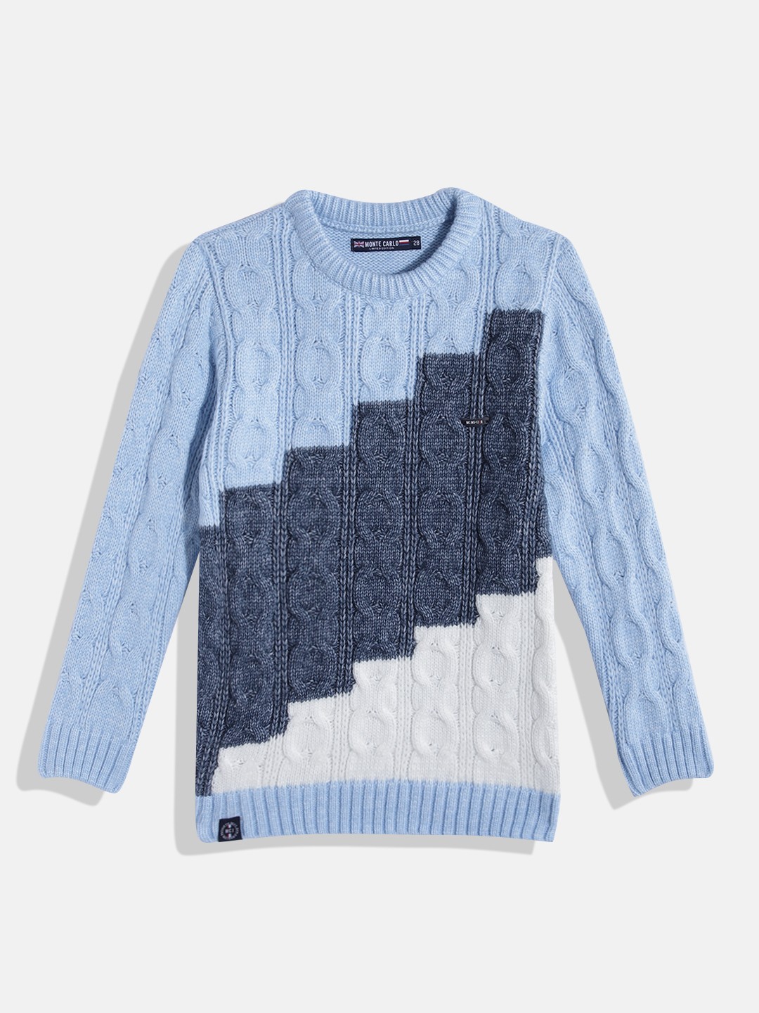 

Monte Carlo Boys Cable Knitted Pullover with Colourblocked Detail, Blue
