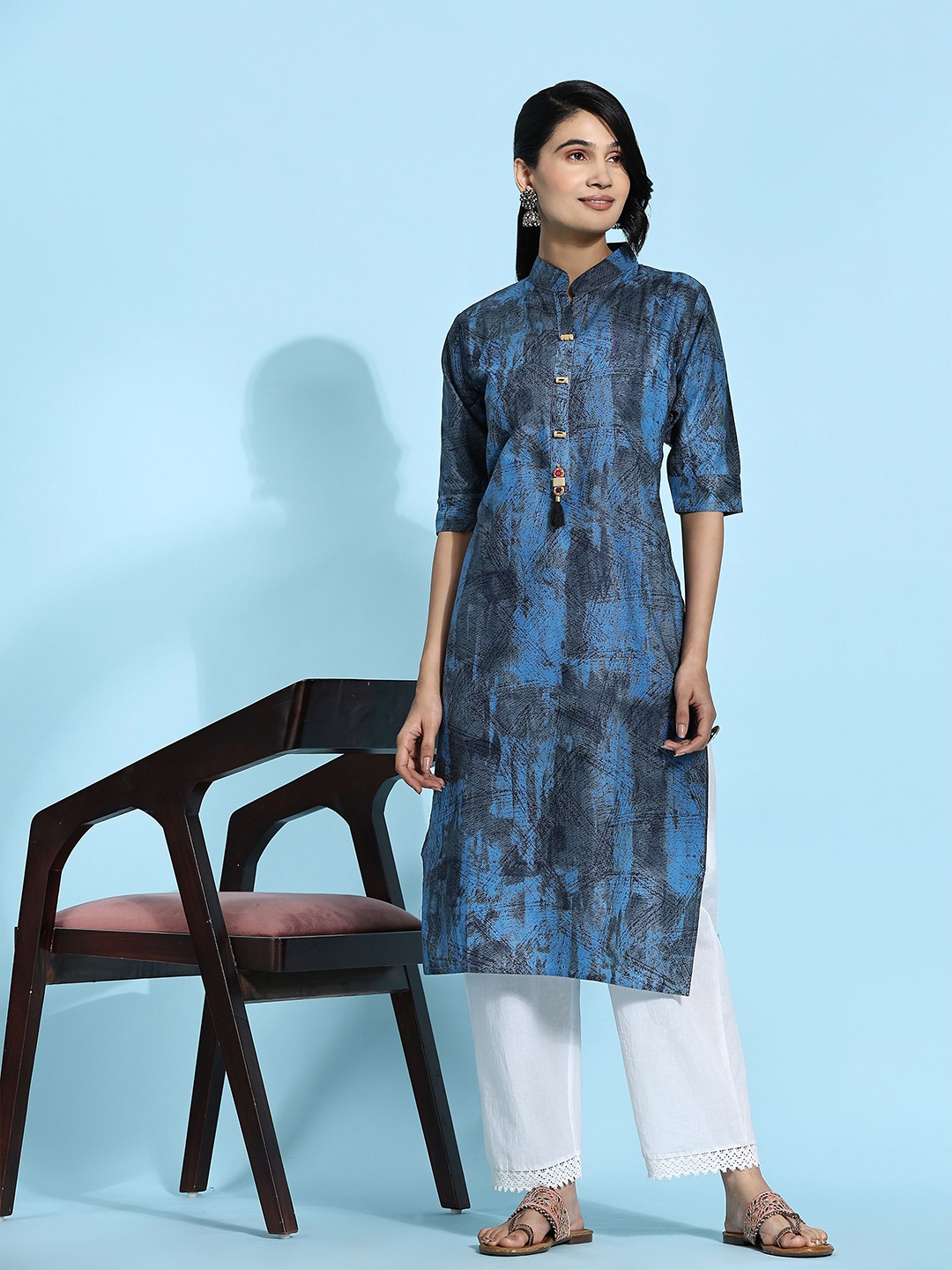 

RACHNA Printed Denim Kurta, Blue