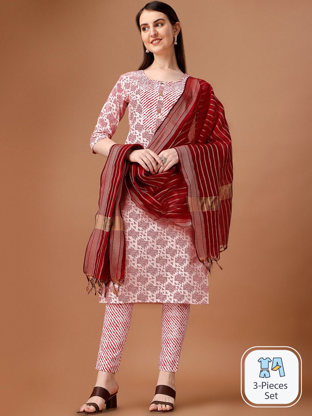 

KALINI Abstract Printed A Line Kurta With Trousers & Dupatta, Pink