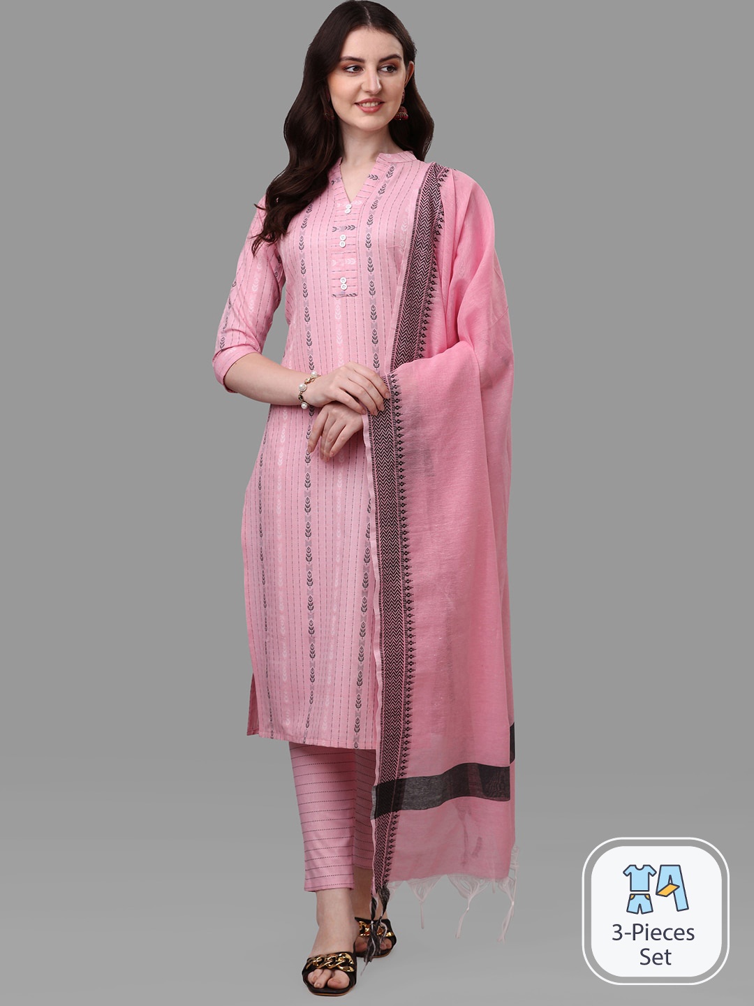

KALINI Ethnic Motifs Woven Design Regular Kurta With Trousers & Dupatta, Pink