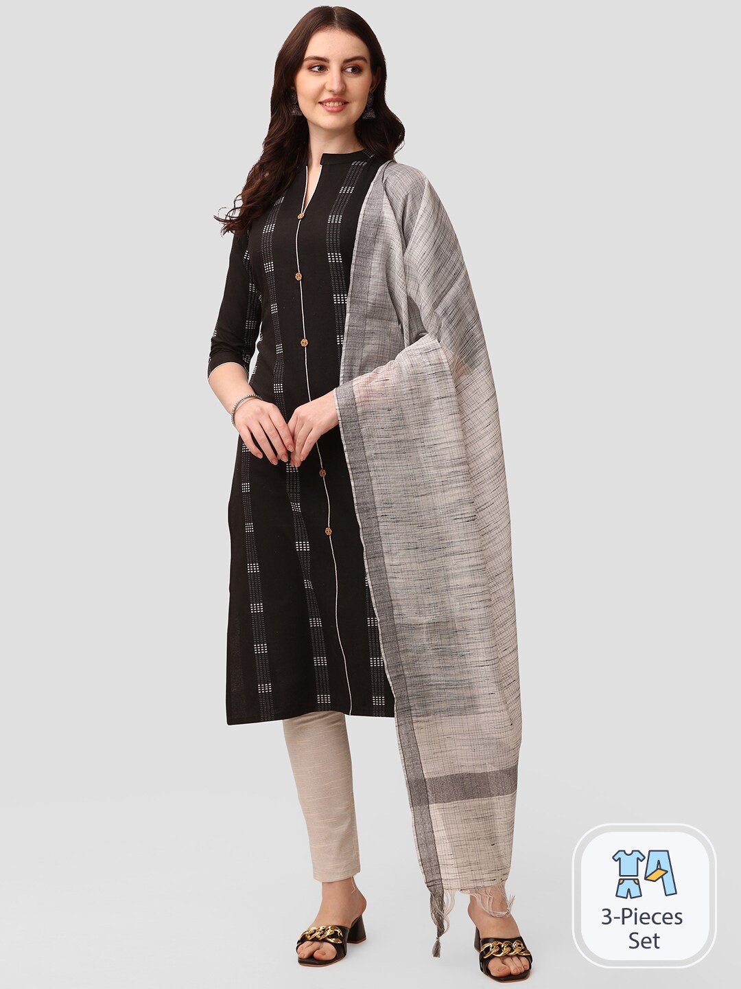 

KALINI Regular Kurta With Trousers & Dupatta, Black