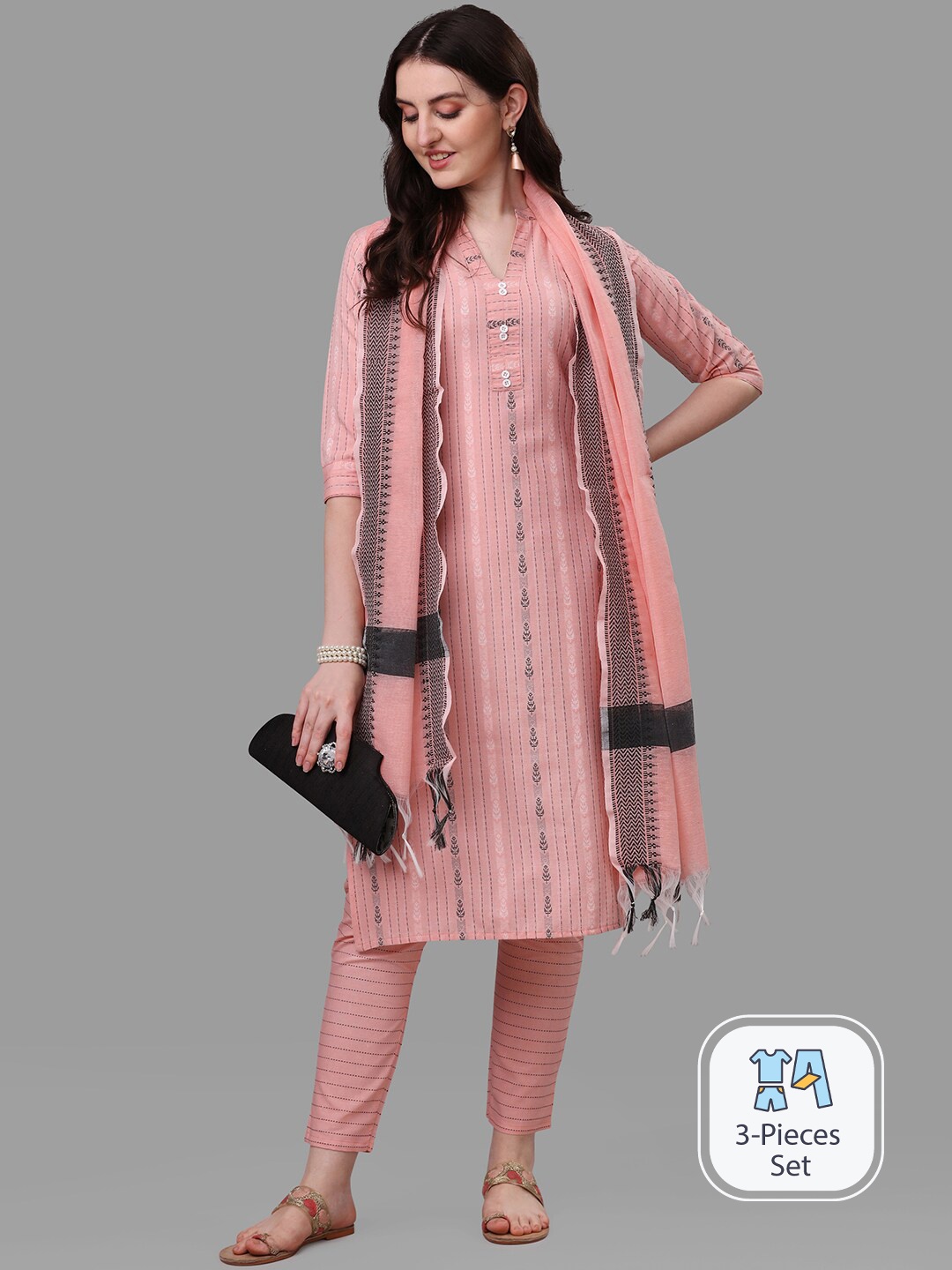 

KALINI Ethnic Motifs Printed Regular Kurta With Trousers & Dupatta, Peach