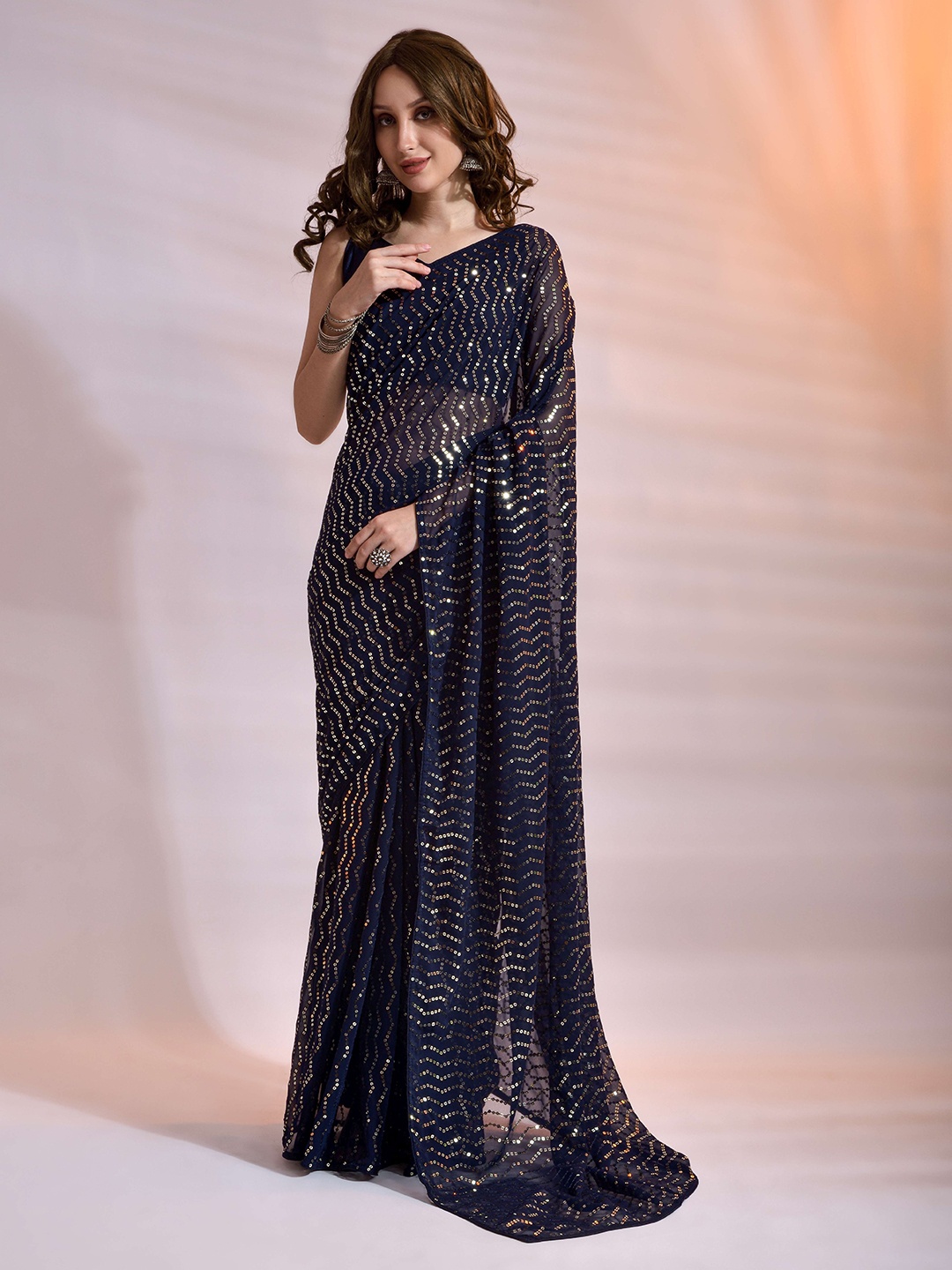 

all about you Sequin Embellished Pure Georgette Saree, Blue