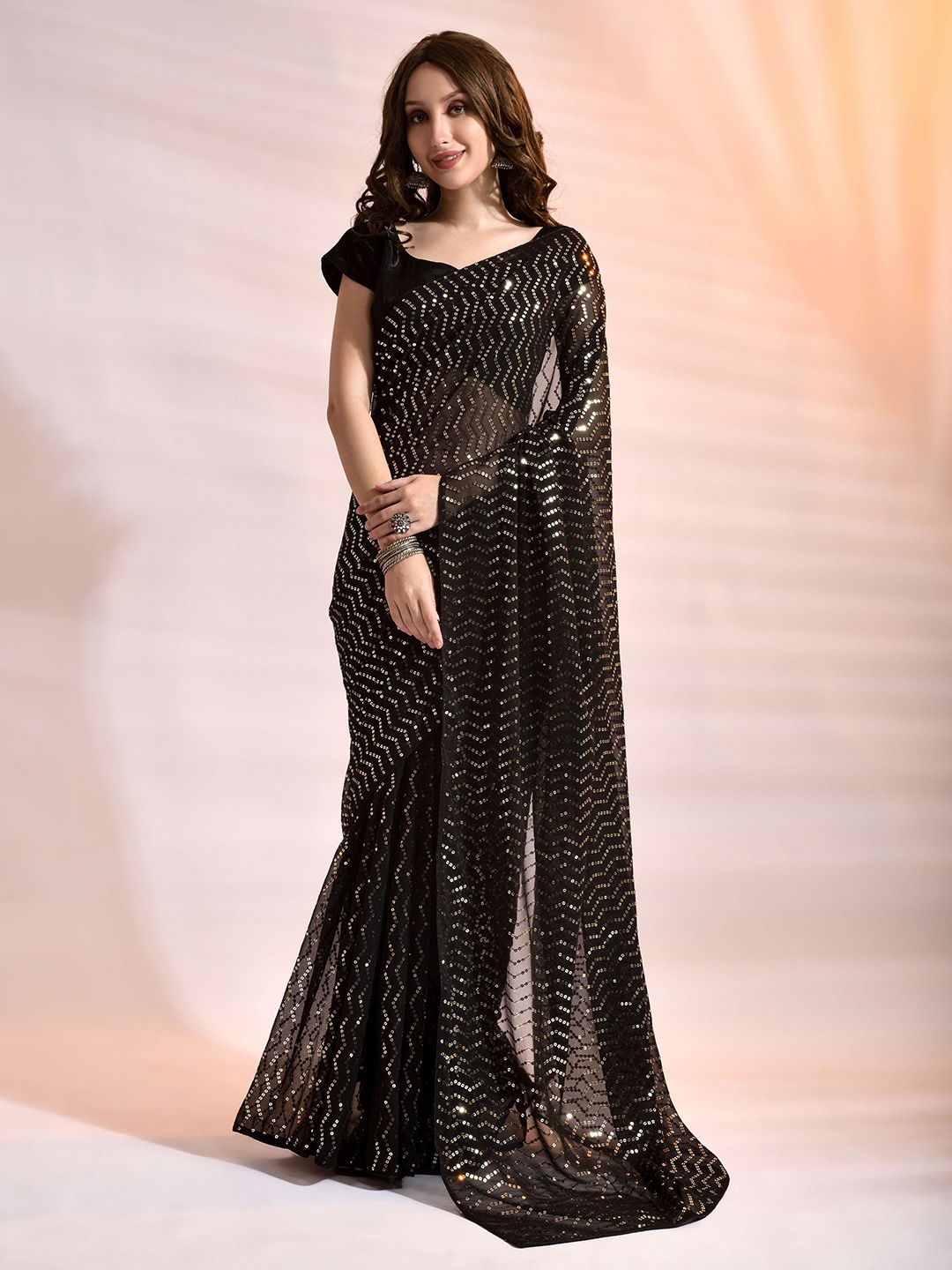 

all about you Black Embellished Sequinned Pure Georgette Saree