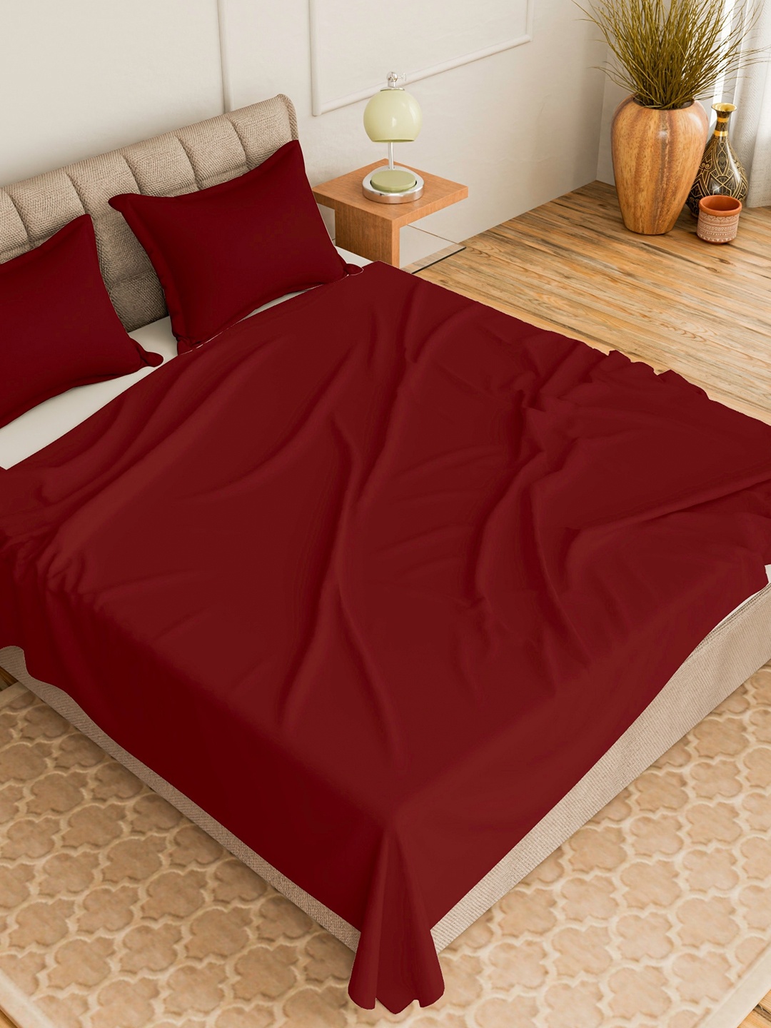 

CURIOUS LIFESTYLE Maroon Cotton 300 TC Single Bedsheet With 1 Pillow Cover