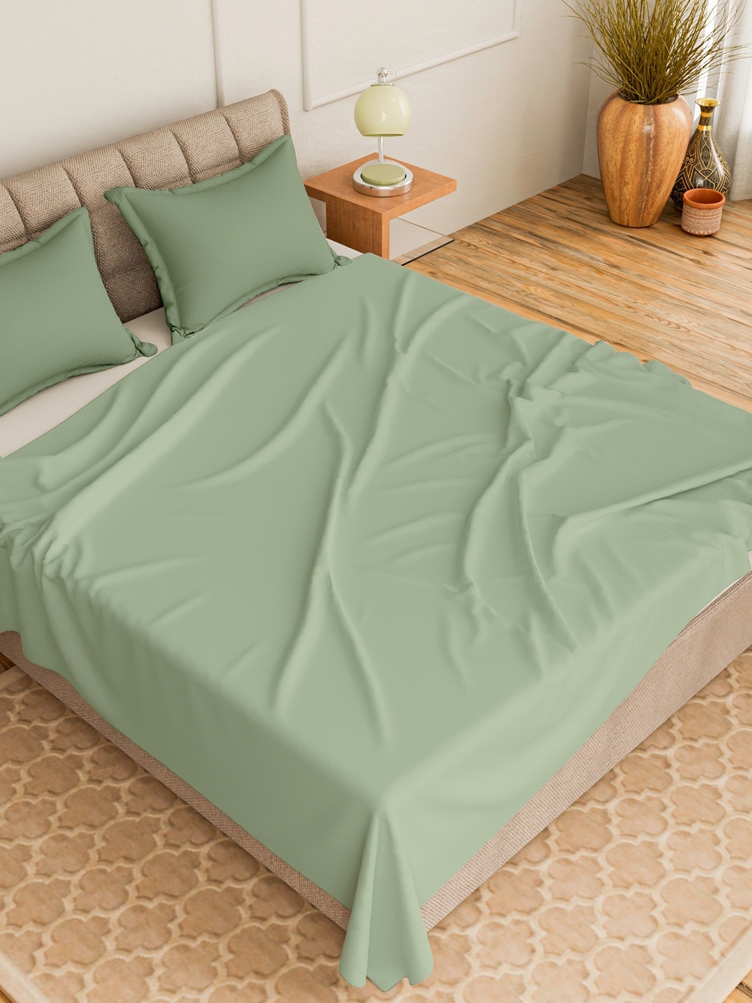 

CURIOUS LIFESTYLE Green Cotton 300 TC Single Bedsheet With 1 Pillow Cover