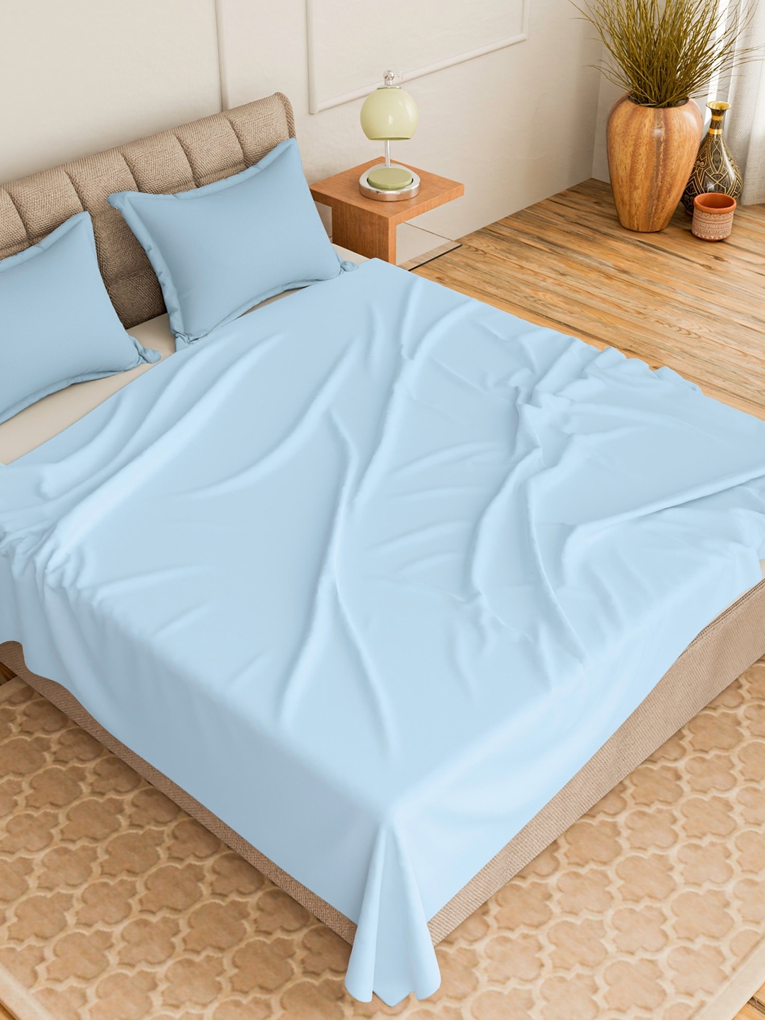 

CURIOUS LIFESTYLE Blue Cotton 300 TC Single Bedsheet with 1 Pillow Cover