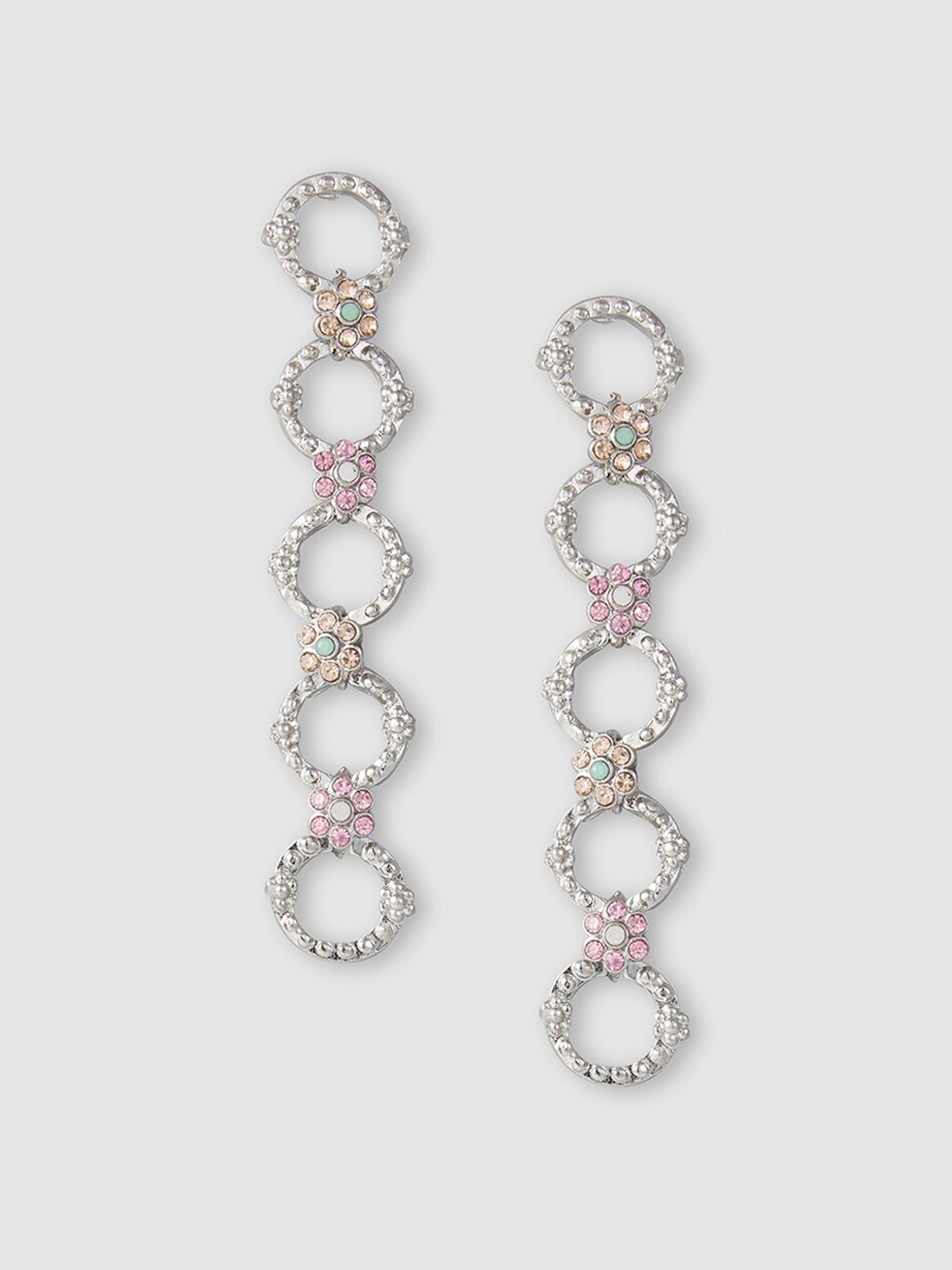 

Globus Silver-Plated Stone Studded Circular Drop Earrings