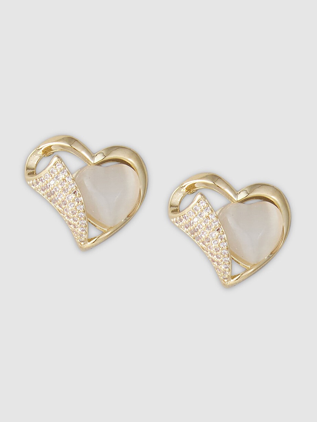 

Globus Gold-Plated Heart Shaped Artificial Stones Studded Hoop Earrings
