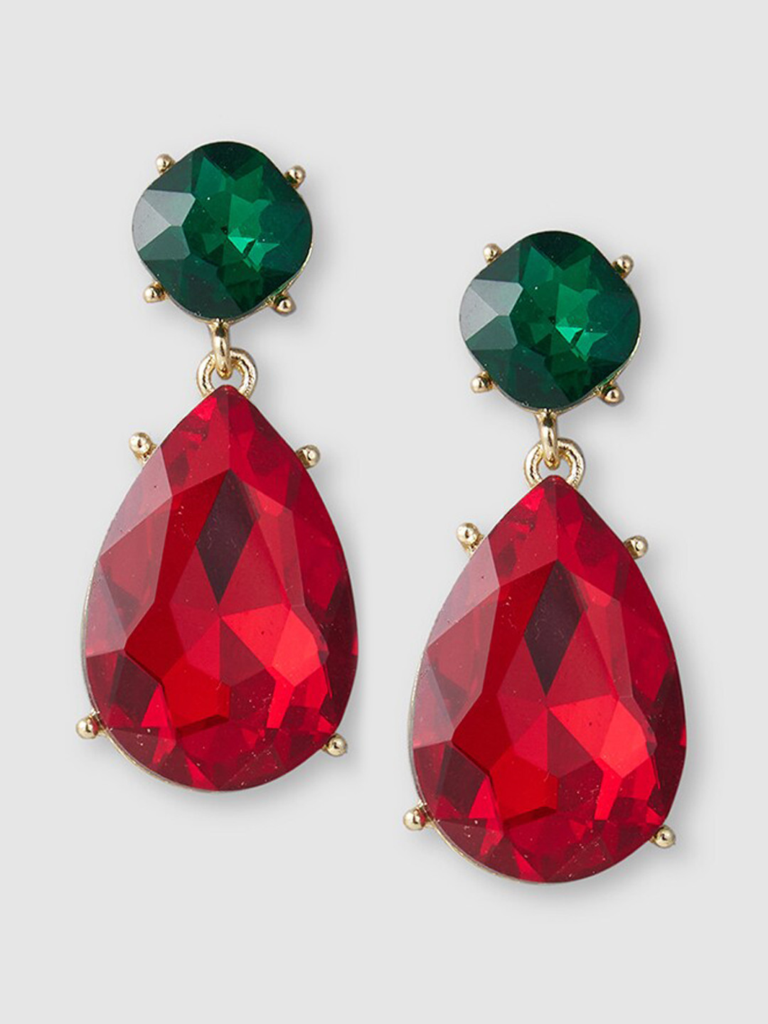 

Globus Gold-Plated Stone Studded Teardrop Shaped Drop Earrings