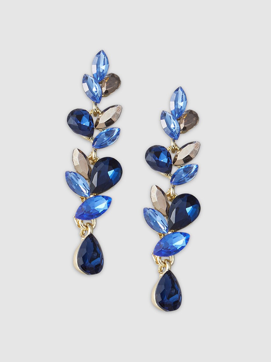 Globus Gold-Plated Stone Studded Teardrop Shaped Drop Earrings