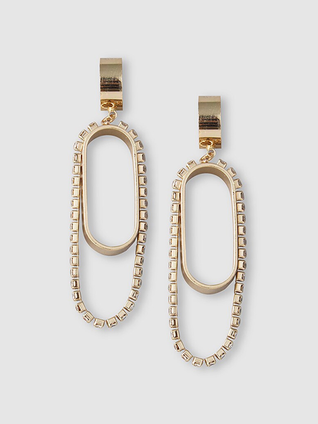 

Globus Gold-Plated Artificial Stones Studded Geometric Drop Earrings