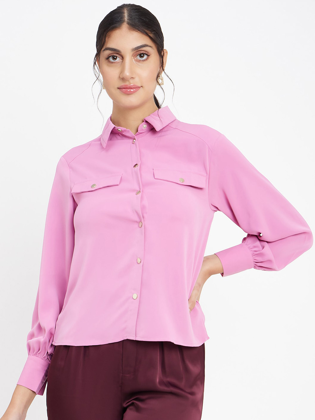 

Madame Spread Collar Opaque Casual Shirt, Pink