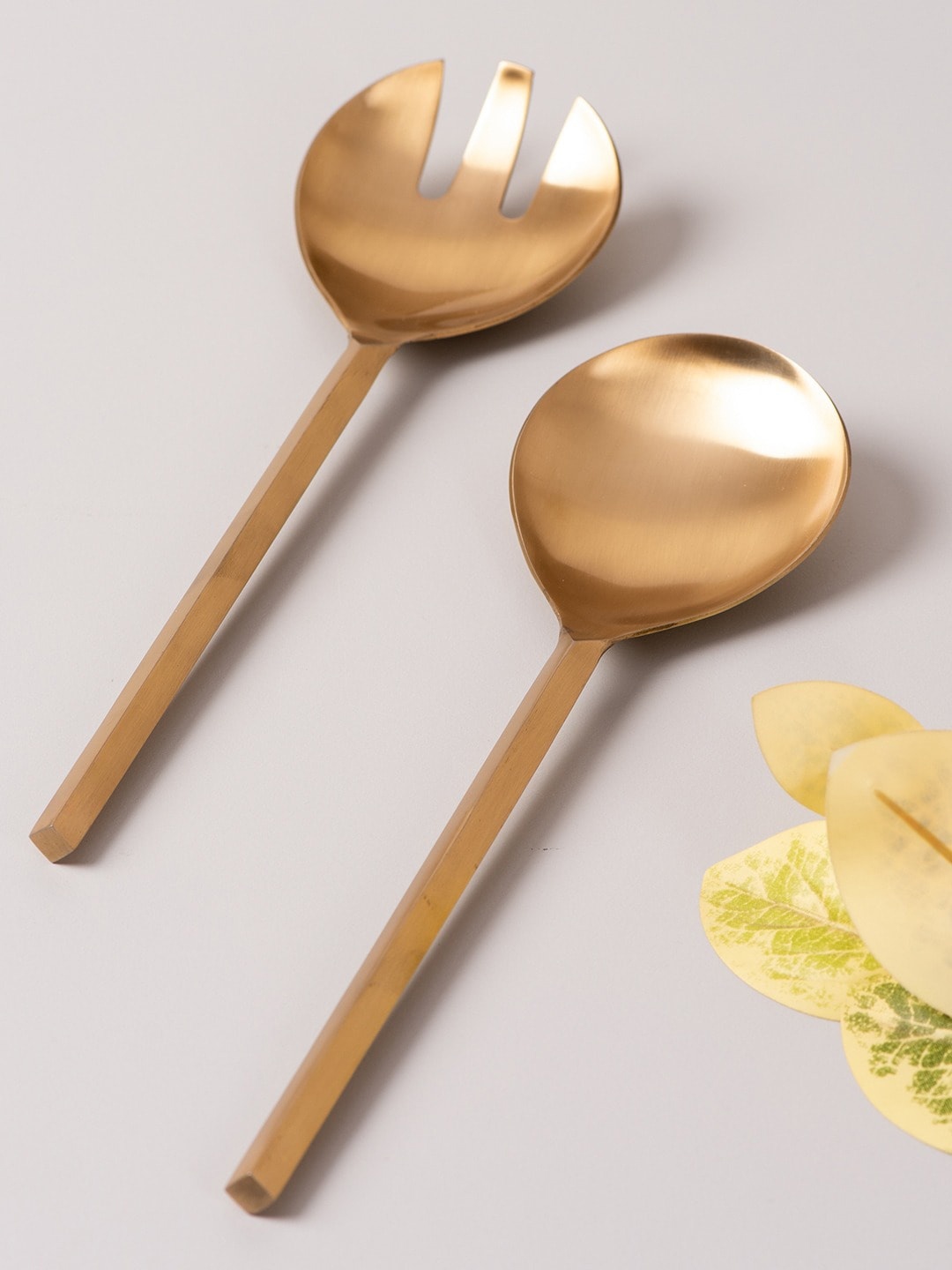 

nestroots Durable Serving Spoon Salad Server Fork & Long Handle, Gold