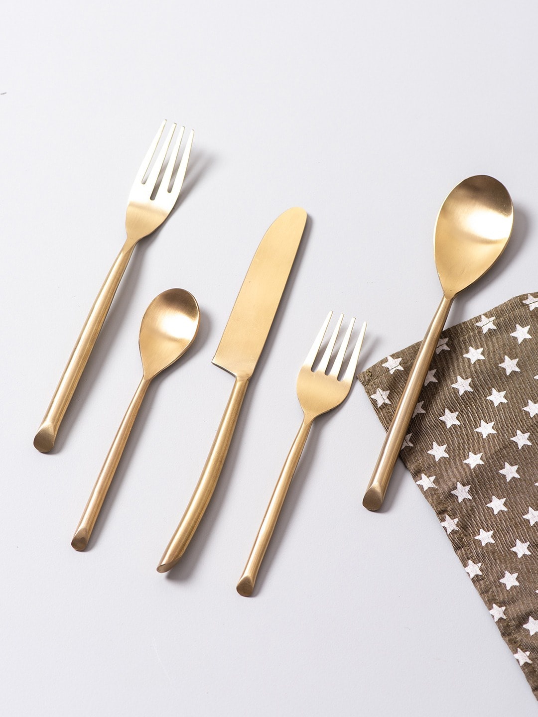 

nestroots 5 Pieces Brass Serving Cutlery, Gold