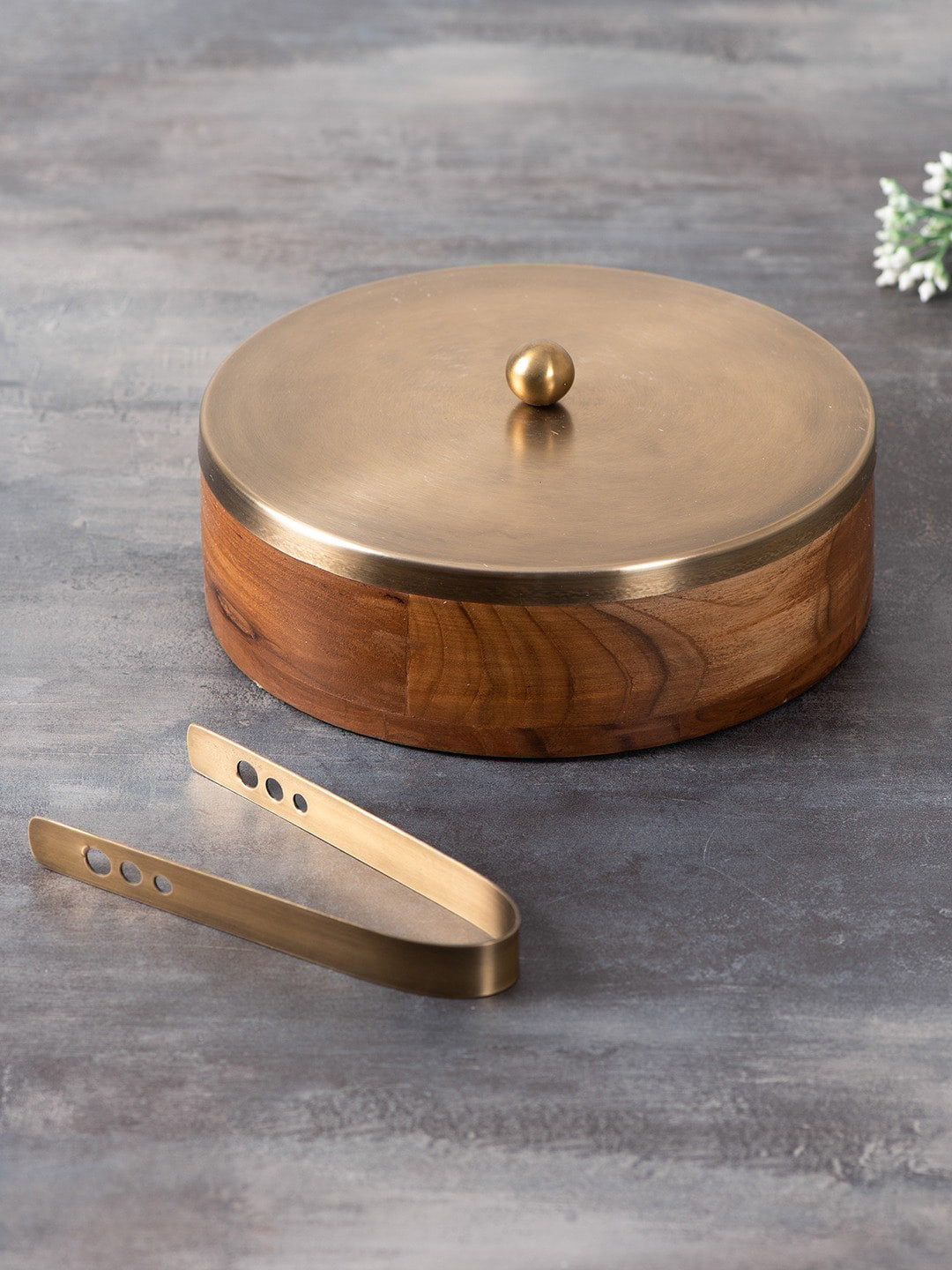 

nestroots Brown Wood Chapati Box With Tong
